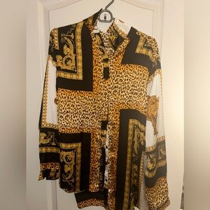 Satin/silk leopard print button down